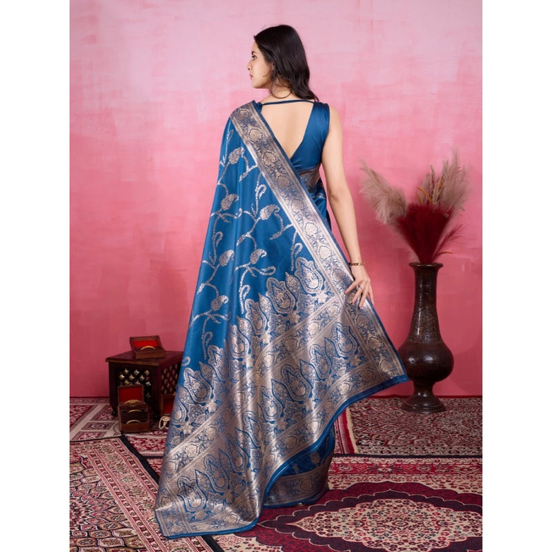 Mayawye Women's Banarasi Silk Printed Saree With Unstitched Blouse 5.5Mtr (Pinch)
