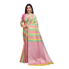 Mayawye Women's Cotton Blended Printed Saree With Unstitched Blouse 5.5Mtr (Pink)