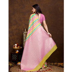 Mayawye Women's Cotton Blended Printed Saree With Unstitched Blouse 5.5Mtr (Pink)