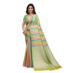 Mayawye Women's Cotton Blended Printed Saree With Unstitched Blouse 5.5Mtr (Pista)
