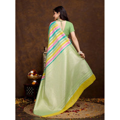Mayawye Women's Cotton Blended Printed Saree With Unstitched Blouse 5.5Mtr (Pista)