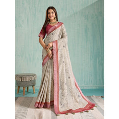 Mayawye Women's Silk Blend Printed Saree With Unstitched Blouse 5.5Mtr (Beige)
