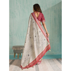 Mayawye Women's Silk Blend Printed Saree With Unstitched Blouse 5.5Mtr (Beige)
