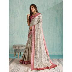 Mayawye Women's Silk Blend Printed Saree With Unstitched Blouse 5.5Mtr (Beige)
