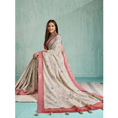 Mayawye Women's Silk Blend Printed Saree With Unstitched Blouse 5.5Mtr (Beige)