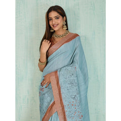 Mayawye Women's Silk Blend Printed Saree With Unstitched Blouse 5.5Mtr (Blue)