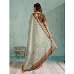Mayawye Women's Silk Blend Printed Saree With Unstitched Blouse 5.5Mtr (Green)