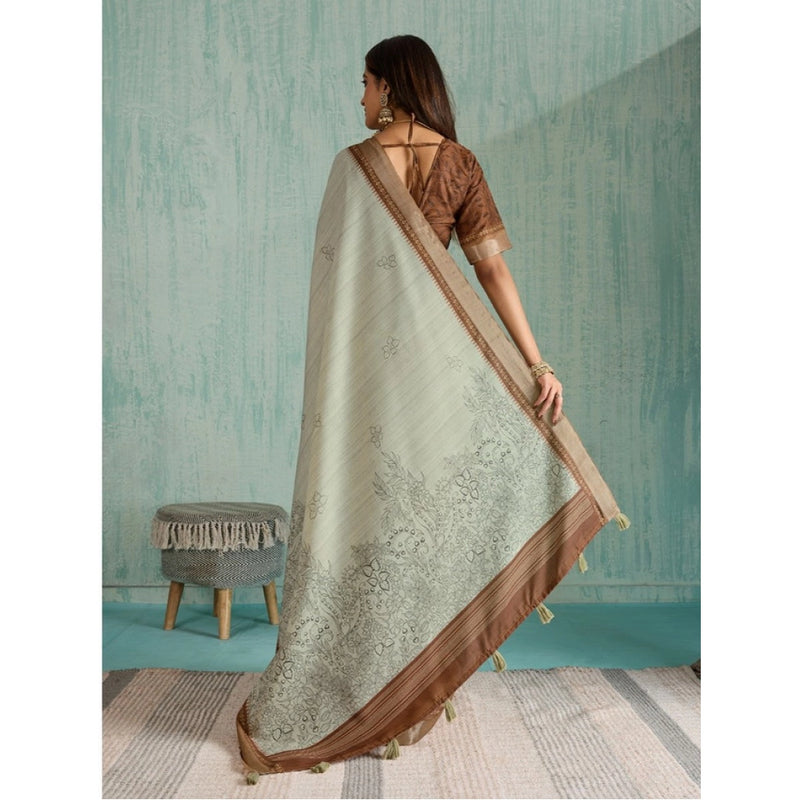 Mayawye Women's Silk Blend Printed Saree With Unstitched Blouse 5.5Mtr (Green)