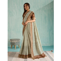 Mayawye Women's Silk Blend Printed Saree With Unstitched Blouse 5.5Mtr (Green)