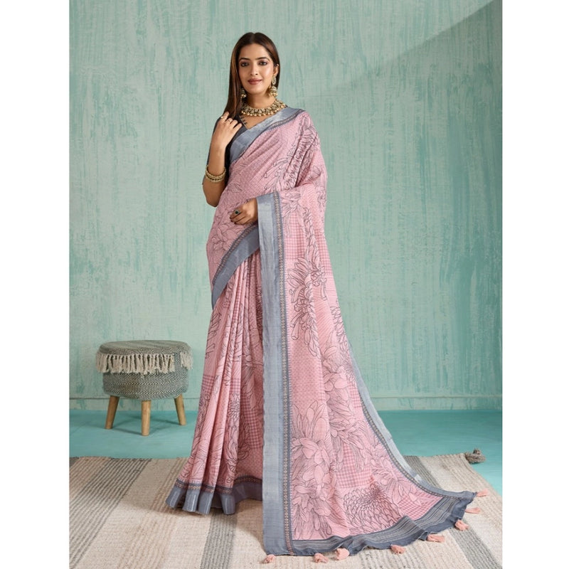 Mayawye Women's Silk Blend Printed Saree With Unstitched Blouse 5.5Mtr (Pink)