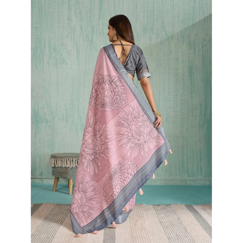 Mayawye Women's Silk Blend Printed Saree With Unstitched Blouse 5.5Mtr (Pink)