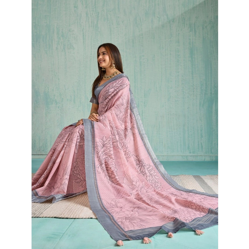 Mayawye Women's Silk Blend Printed Saree With Unstitched Blouse 5.5Mtr (Pink)