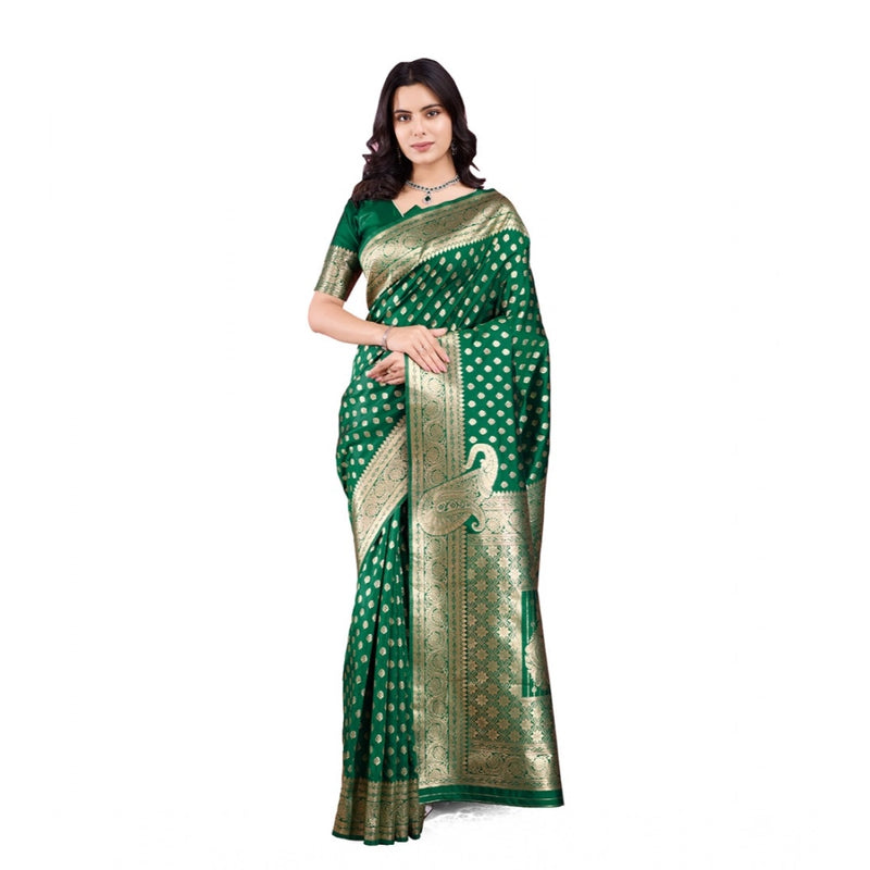Mayawye Women's Banarasi Silk Printed Saree With Unstitched Blouse 5.5Mtr (Green)