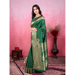 Mayawye Women's Banarasi Silk Printed Saree With Unstitched Blouse 5.5Mtr (Green)