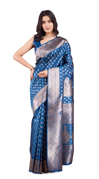 Mayawye Women's Banarasi Silk Printed Saree With Unstitched Blouse 5.5Mtr (Pinch)