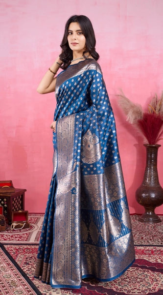 Mayawye Women's Banarasi Silk Printed Saree With Unstitched Blouse 5.5Mtr (Pinch)