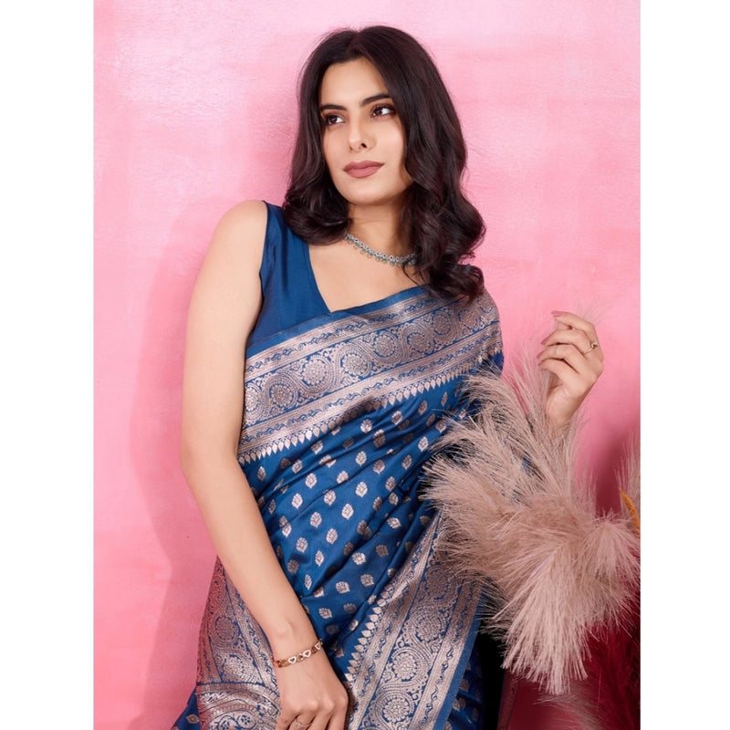 Mayawye Women's Banarasi Silk Printed Saree With Unstitched Blouse 5.5Mtr (Pinch)