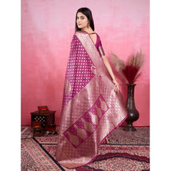 Mayawye Women's Banarasi Silk Printed Saree With Unstitched Blouse 5.5Mtr (Wine)
