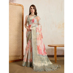 Mayawye Women's Viscose Printed Saree With Unstitched Blouse 5.5Mtr (Cream)