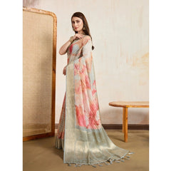 Mayawye Women's Viscose Printed Saree With Unstitched Blouse 5.5Mtr (Cream)