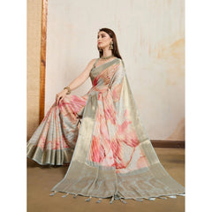 Mayawye Women's Viscose Printed Saree With Unstitched Blouse 5.5Mtr (Cream)