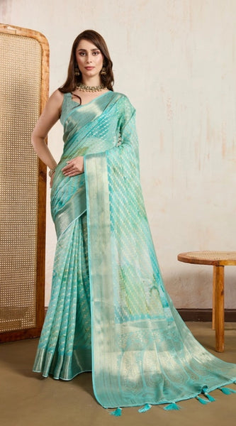 Mayawye Women's Viscose Printed Saree With Unstitched Blouse 5.5Mtr (Green)