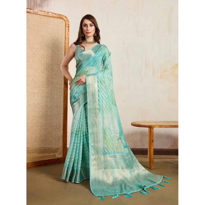Mayawye Women's Viscose Printed Saree With Unstitched Blouse 5.5Mtr (Green)