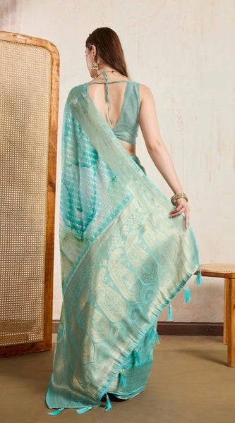 Mayawye Women's Viscose Printed Saree With Unstitched Blouse 5.5Mtr (Green)