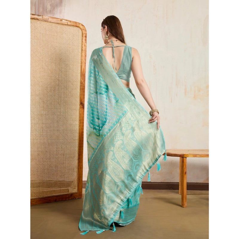 Mayawye Women's Viscose Printed Saree With Unstitched Blouse 5.5Mtr (Green)