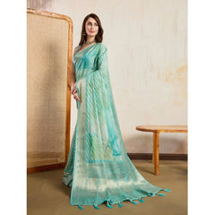 Mayawye Women's Viscose Printed Saree With Unstitched Blouse 5.5Mtr (Green)