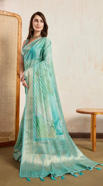 Mayawye Women's Viscose Printed Saree With Unstitched Blouse 5.5Mtr (Green)