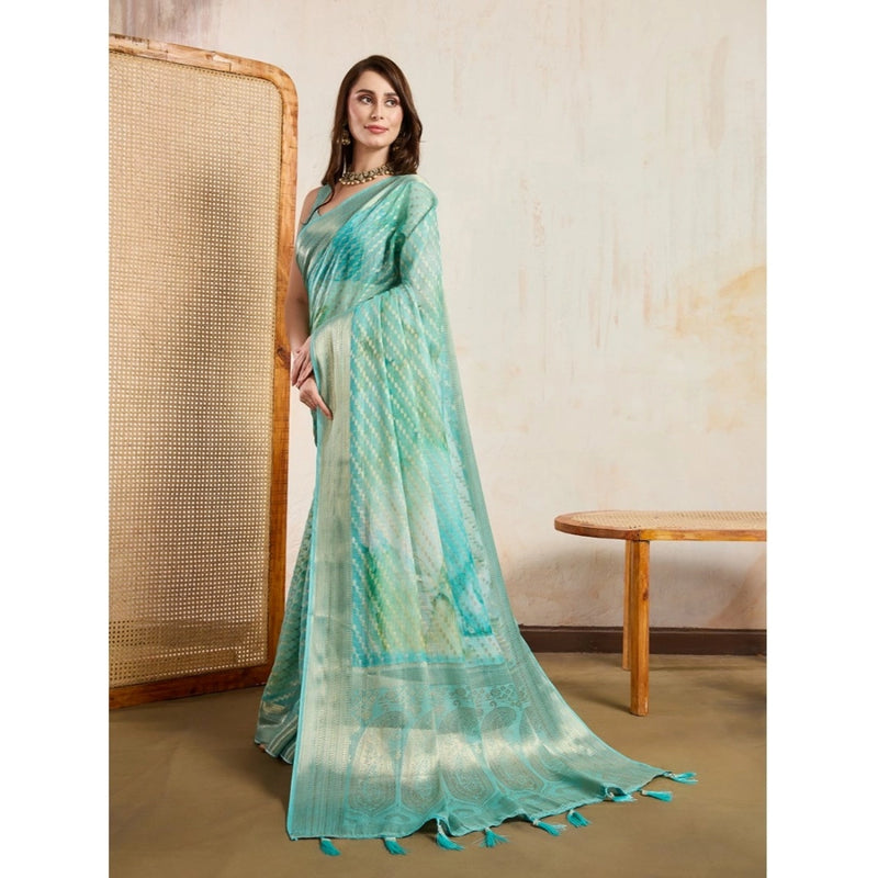 Mayawye Women's Viscose Printed Saree With Unstitched Blouse 5.5Mtr (Green)