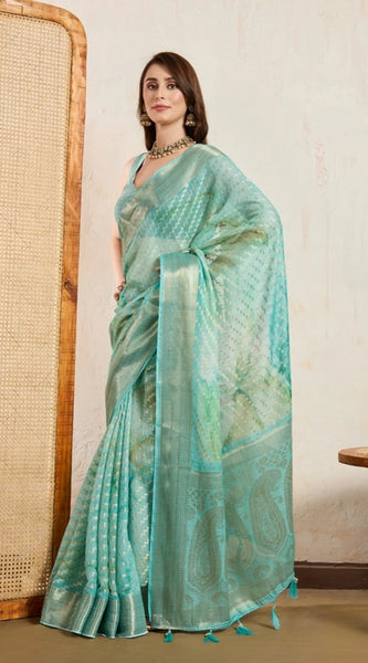 Mayawye Women's Viscose Printed Saree With Unstitched Blouse 5.5Mtr (Green)