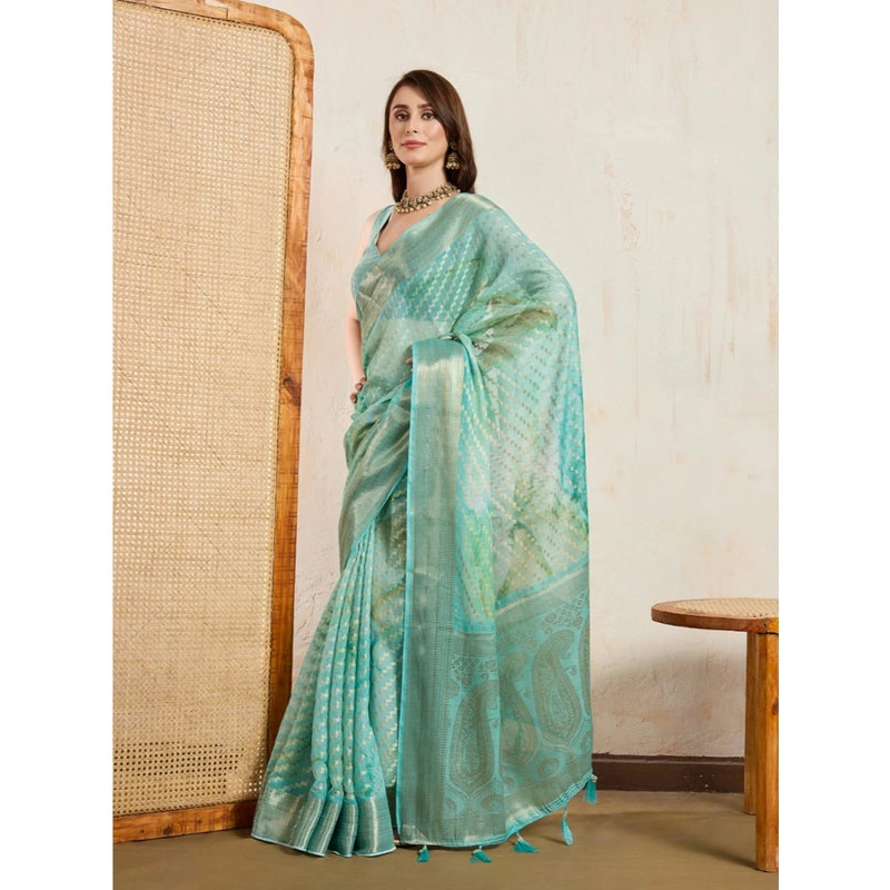Mayawye Women's Viscose Printed Saree With Unstitched Blouse 5.5Mtr (Green)