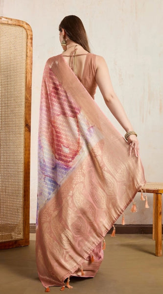 Mayawye Women's Viscose Printed Saree With Unstitched Blouse 5.5Mtr (Peach)