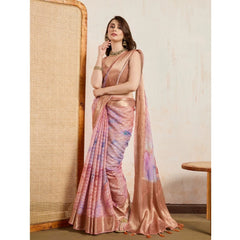 Mayawye Women's Viscose Printed Saree With Unstitched Blouse 5.5Mtr (Peach)