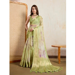 Mayawye Women's Viscose Printed Saree With Unstitched Blouse 5.5Mtr (Light Green)