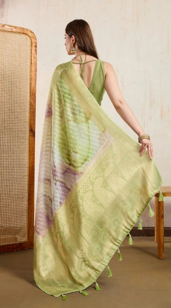 Mayawye Women's Viscose Printed Saree With Unstitched Blouse 5.5Mtr (Light Green)
