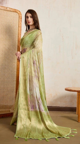 Mayawye Women's Viscose Printed Saree With Unstitched Blouse 5.5Mtr (Light Green)