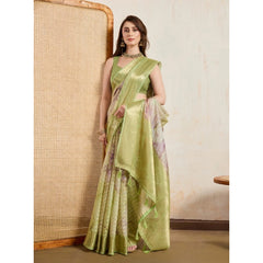 Mayawye Women's Viscose Printed Saree With Unstitched Blouse 5.5Mtr (Light Green)