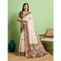 Mayawye Women's Silk Blend Printed Saree With Unstitched Blouse 5.5Mtr (Cream)