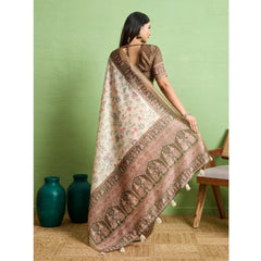 Mayawye Women's Silk Blend Printed Saree With Unstitched Blouse 5.5Mtr (Cream)