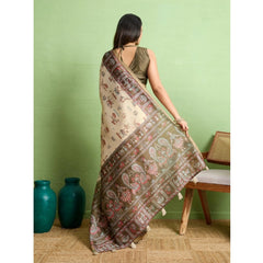 Mayawye Women's Silk Blend Printed Saree With Unstitched Blouse 5.5Mtr (Cream)