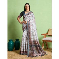 Mayawye Women's Silk Blend Printed Saree With Unstitched Blouse 5.5Mtr (Grey)