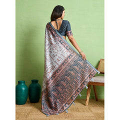 Mayawye Women's Silk Blend Printed Saree With Unstitched Blouse 5.5Mtr (Grey)