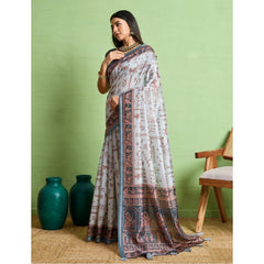 Mayawye Women's Silk Blend Printed Saree With Unstitched Blouse 5.5Mtr (Grey)