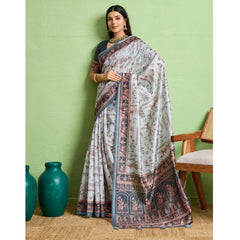 Mayawye Women's Silk Blend Printed Saree With Unstitched Blouse 5.5Mtr (Grey)