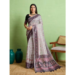 Mayawye Women's Silk Blend Printed Saree With Unstitched Blouse 5.5Mtr (Grey)