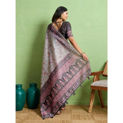 Mayawye Women's Silk Blend Printed Saree With Unstitched Blouse 5.5Mtr (Grey)