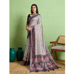 Mayawye Women's Silk Blend Printed Saree With Unstitched Blouse 5.5Mtr (Grey)